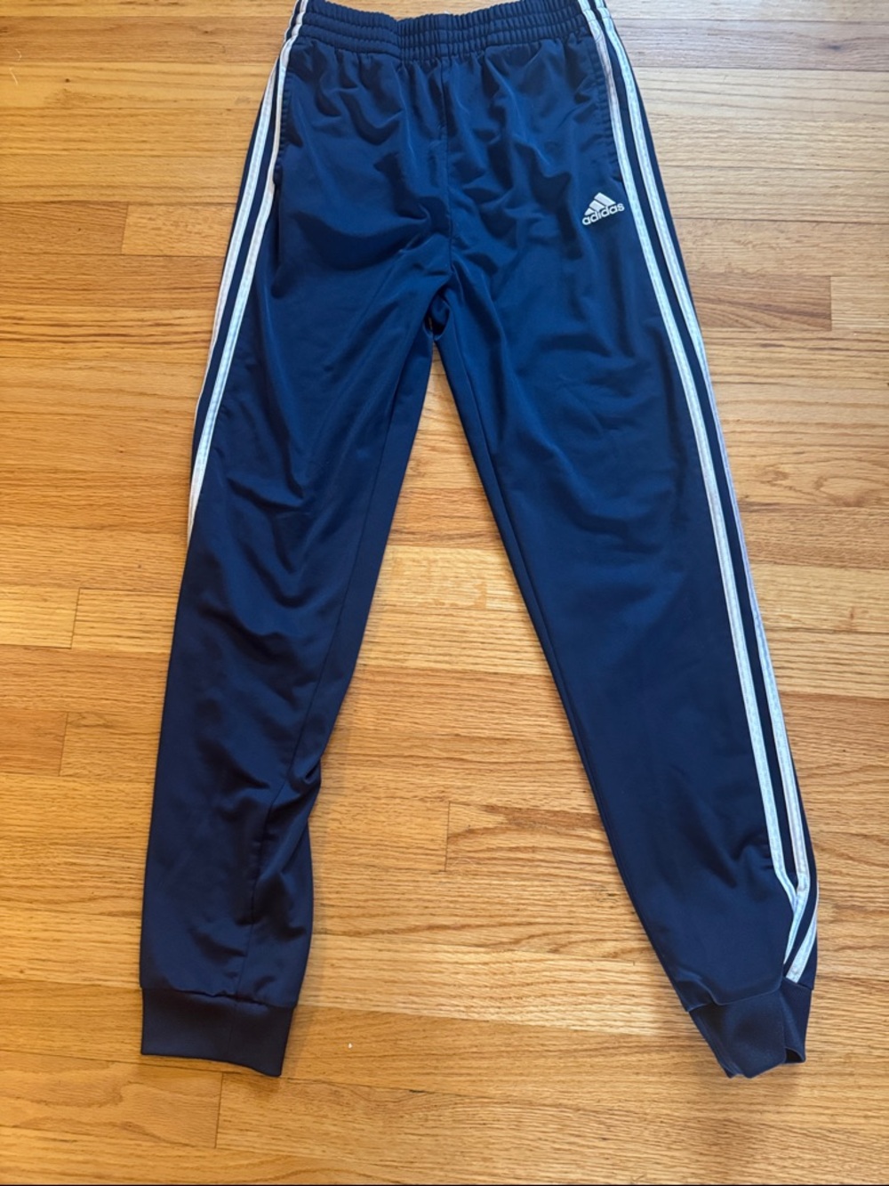 adidas Navy Track Joggers with White Side Stripes - Kids